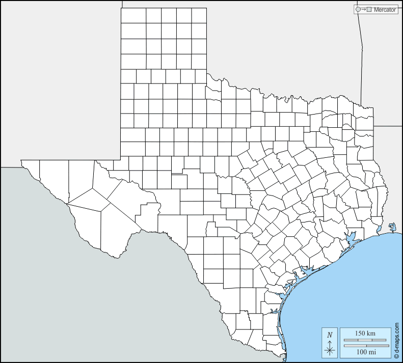 Texas : d-maps.com: mappa gratuita, mappa muta gratuita, cartina muta gratuita : frontiere, contee