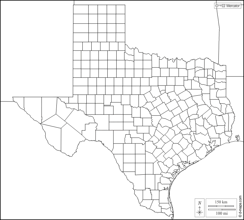 Texas : d-maps.com: mappa gratuita, mappa muta gratuita, cartina muta gratuita : frontiere, contee, bianco
