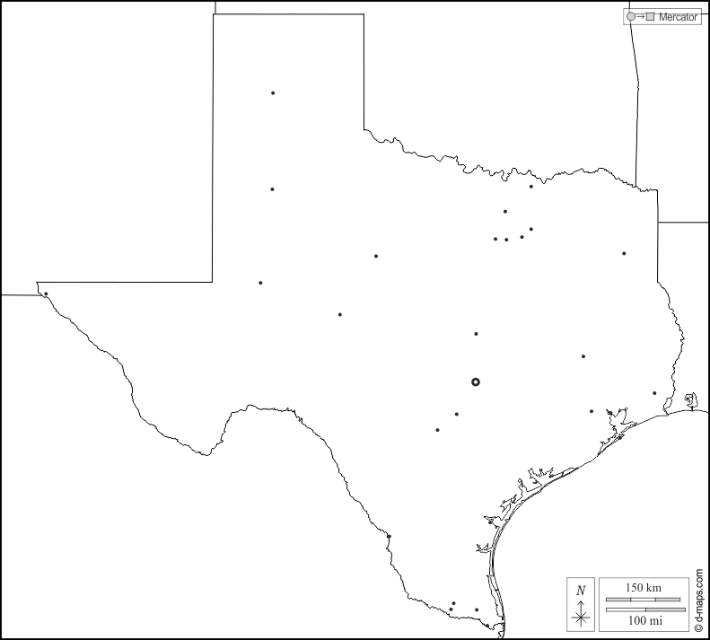 Texas : d-maps.com: mappa gratuita, mappa muta gratuita, cartina muta gratuita : frontiere, principali città, bianco
