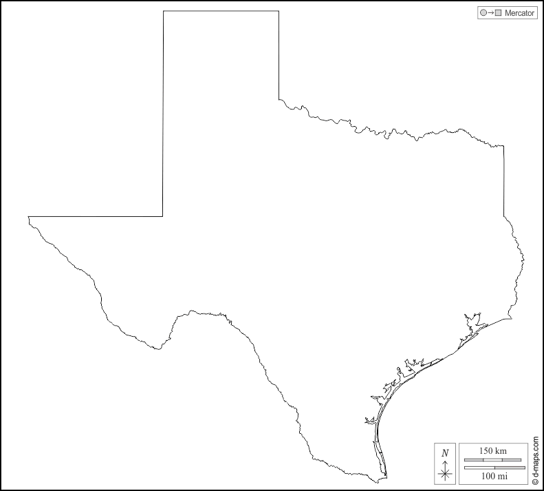 Texas : d-maps.com: mappa gratuita, mappa muta gratuita, cartina muta gratuita : contorni, bianco