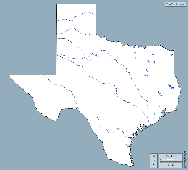 Texas : d-maps.com: mappa gratuita, mappa muta gratuita, cartina muta gratuita : contorni, idrografia
