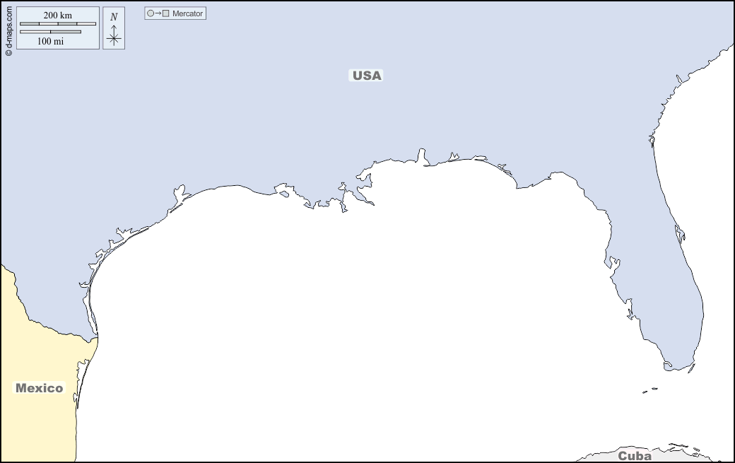 Golfo del Messico : d-maps.com: mappa gratuita, mappa muta gratuita, cartina muta gratuita : stati, nomi, colore, bianco