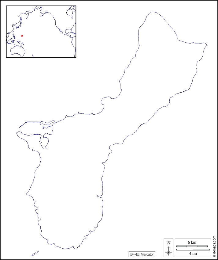 Guam : d-maps.com: mappa gratuita, mappa muta gratuita, cartina muta gratuita : litorali, bianco