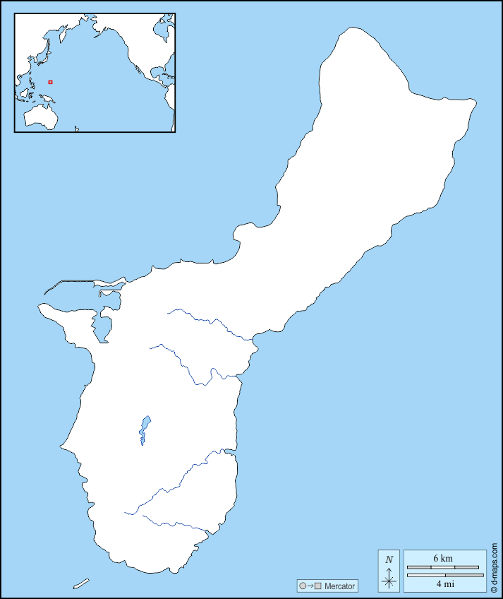 Guam : d-maps.com: mappa gratuita, mappa muta gratuita, cartina muta gratuita : frontiere, idrografia