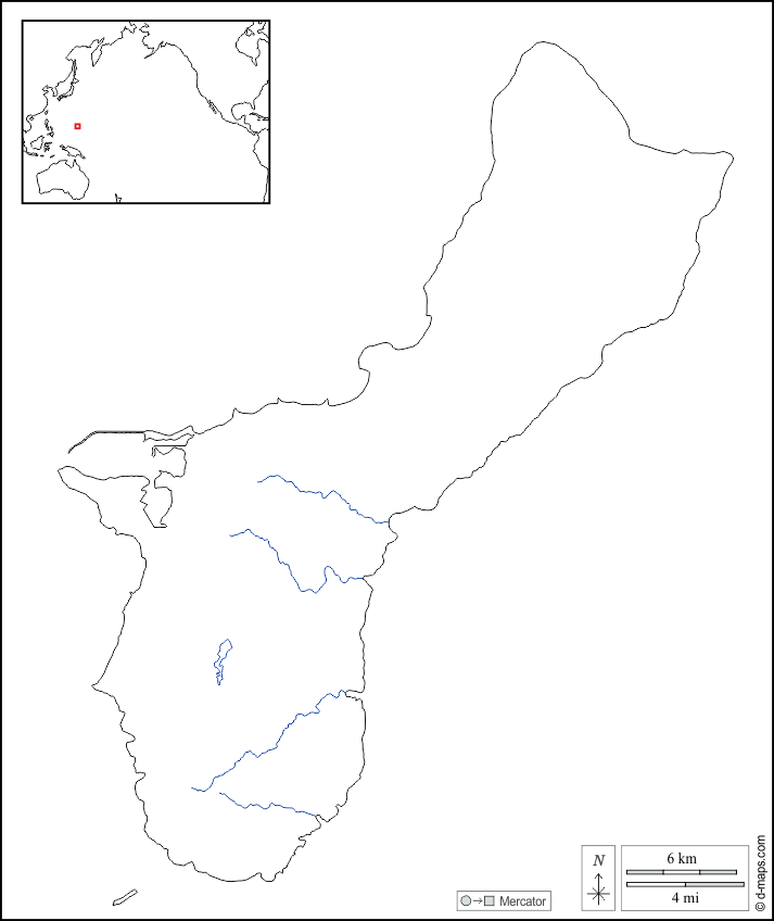 Guam : d-maps.com: mappa gratuita, mappa muta gratuita, cartina muta gratuita : frontiere, idrografia, bianco