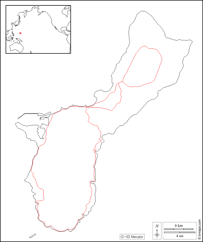 Guam : d-maps.com: mappa gratuita, mappa muta gratuita, cartina muta gratuita : frontiere, strade, bianco