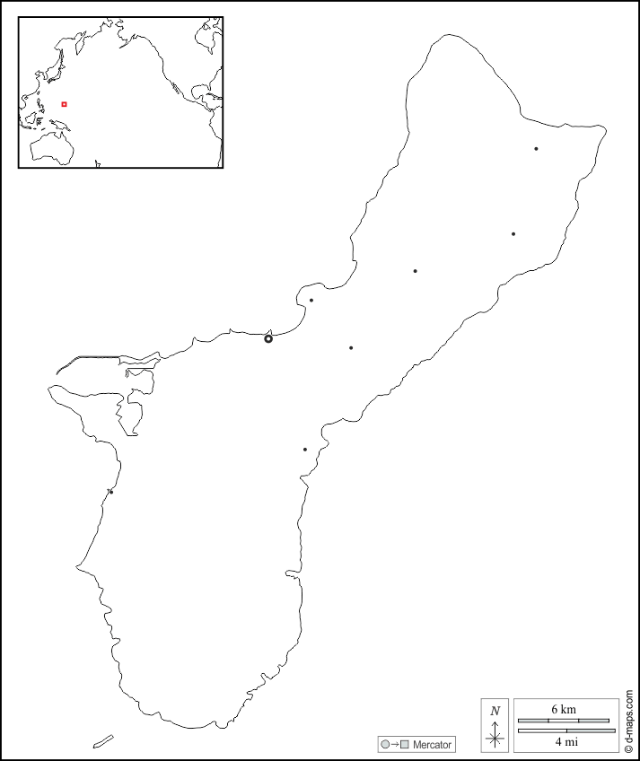 Guam : d-maps.com: mappa gratuita, mappa muta gratuita, cartina muta gratuita : frontiere, principali città, bianco