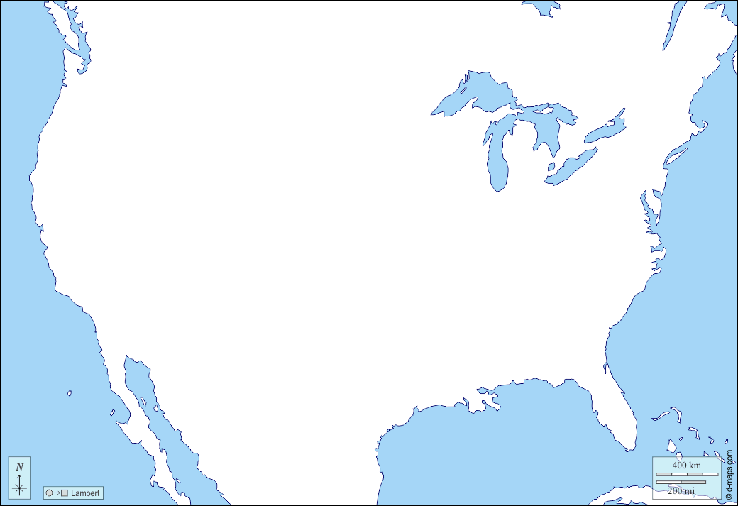 Stati Uniti (USA) : d-maps.com: mappa gratuita, mappa muta gratuita, cartina muta gratuita : litorali