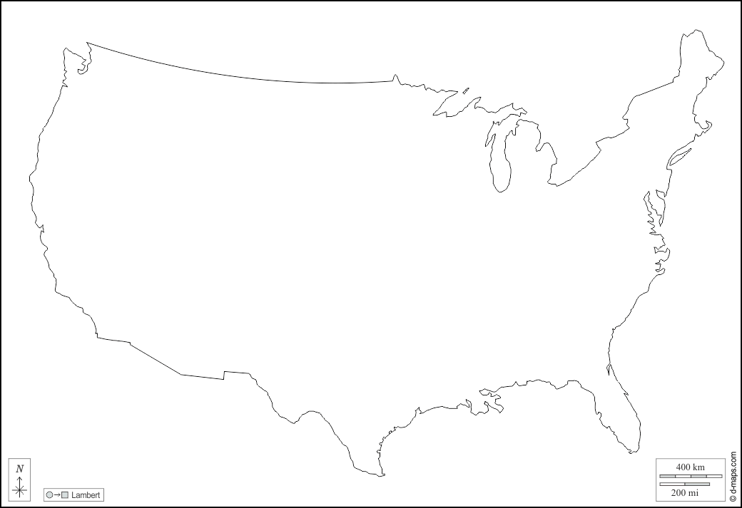 Vereinigte Staaten (USA) : d-maps.com: Kostenlose Karten, kostenlose stumme Karte, kostenlose unausgefüllt Landkarte, kostenlose hochauflösende Umrisskarte : Umrisse, weiß