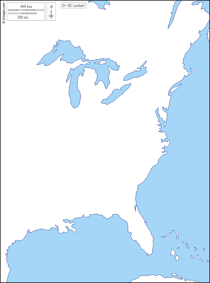 Litorale atlantico degli Stati Uniti : d-maps.com: mappa gratuita, mappa muta gratuita, cartina muta gratuita : litorali