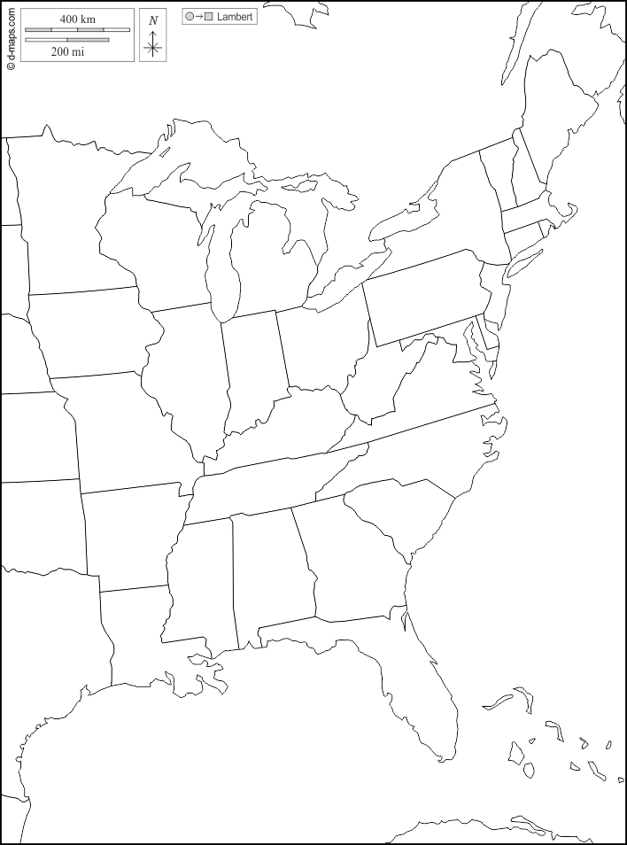 Litorale atlantico degli Stati Uniti : d-maps.com: mappa gratuita, mappa muta gratuita, cartina muta gratuita : frontiere, stati, bianco