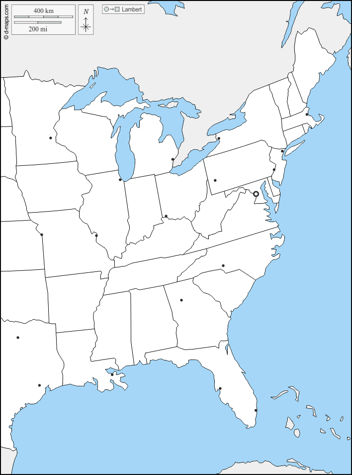 Litorale atlantico degli Stati Uniti : d-maps.com: mappa gratuita, mappa muta gratuita, cartina muta gratuita : frontiere, stati, principali città