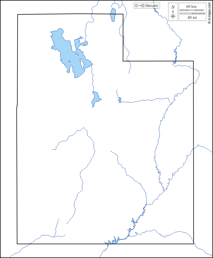 Utah : d-maps.com: mappa gratuita, mappa muta gratuita, cartina muta gratuita : limiti, idrografia