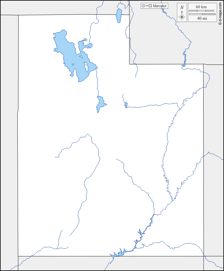 Utah : d-maps.com: mappa gratuita, mappa muta gratuita, cartina muta gratuita : frontiere, idrografia