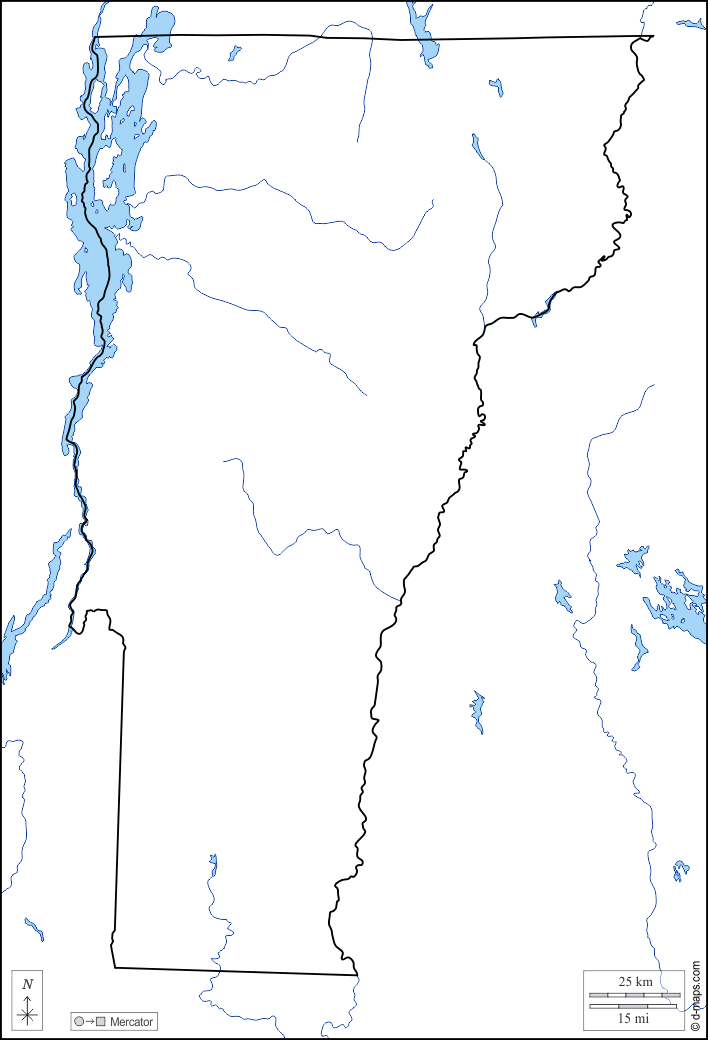 Vermont : d-maps.com: mappa gratuita, mappa muta gratuita, cartina muta gratuita : limiti, idrografia