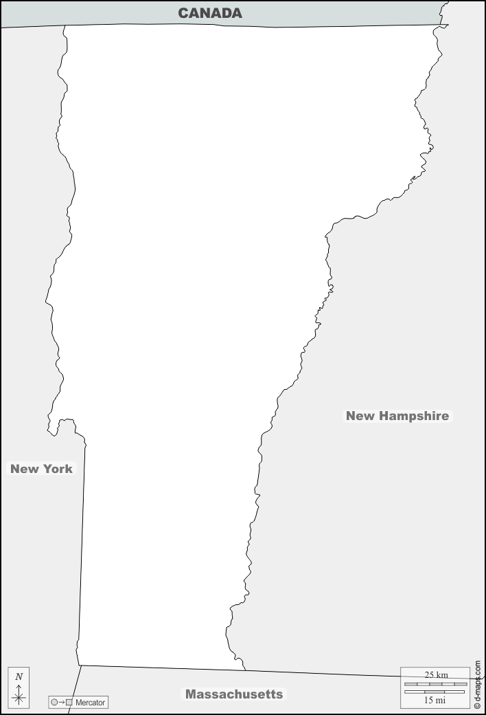 Vermont : d-maps.com: mappa gratuita, mappa muta gratuita, cartina muta gratuita : frontiere, nomi