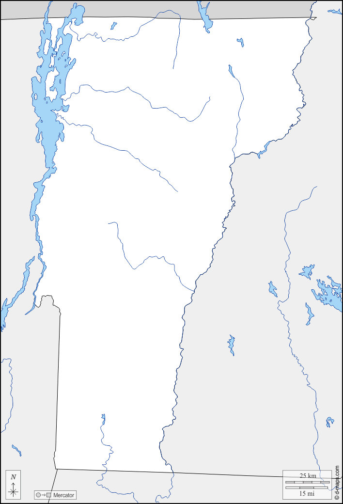 Vermont : d-maps.com: mappa gratuita, mappa muta gratuita, cartina muta gratuita : frontiere, idrografia