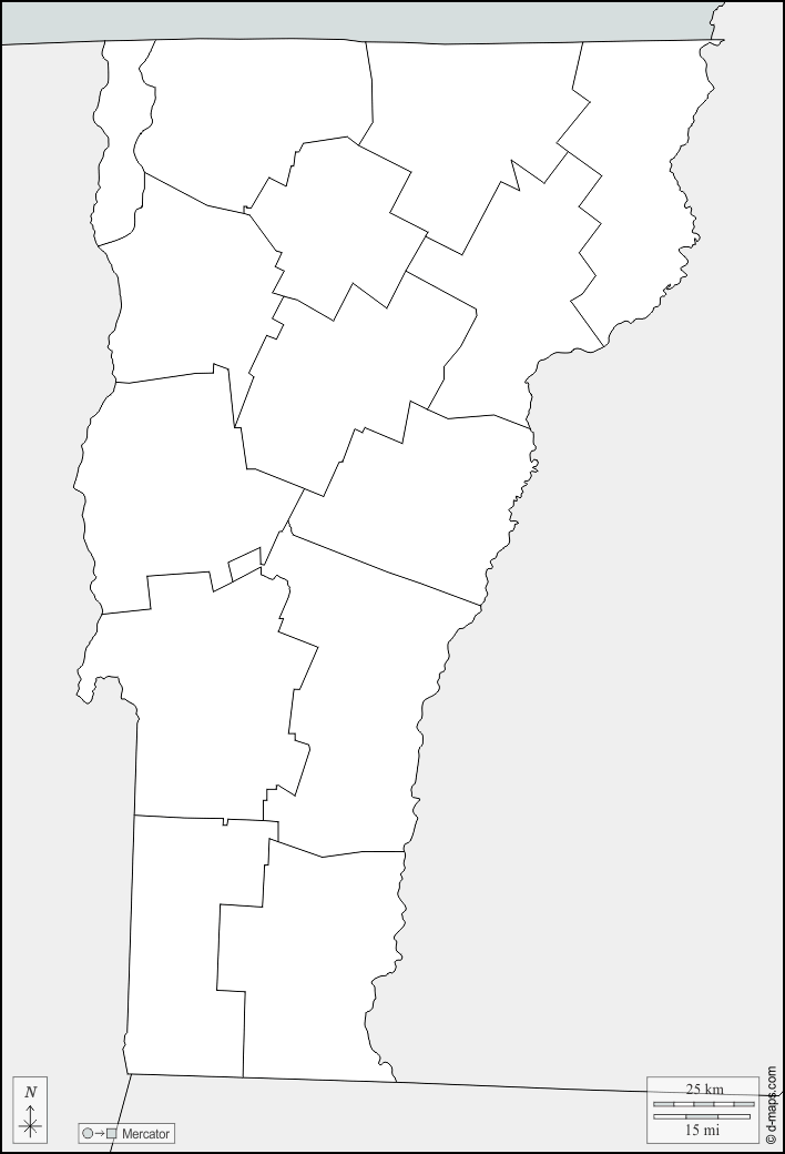 Vermont : d-maps.com: mappa gratuita, mappa muta gratuita, cartina muta gratuita : frontiere, contee
