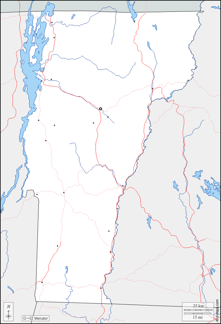 Vermont : d-maps.com: mappa gratuita, mappa muta gratuita, cartina muta gratuita : frontiere, idrografia, principali città, strade