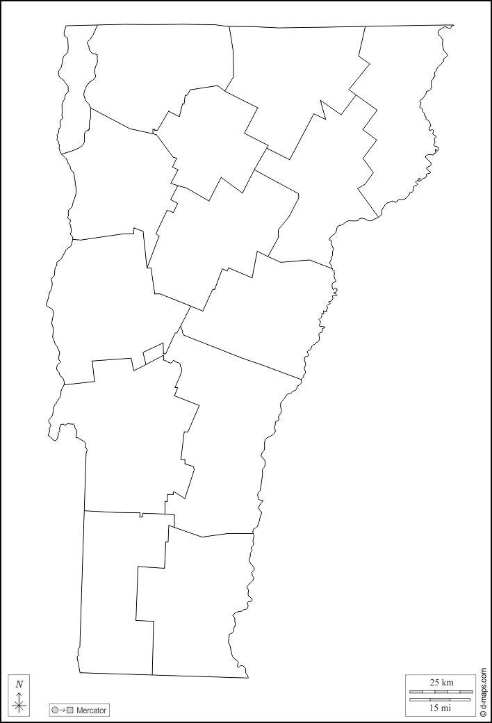 Вермонт : d-maps.com: Бесплатная карта, бесплатная карта, свободная карта, Бесплатная базовая карта
 : контур, округов, Белый