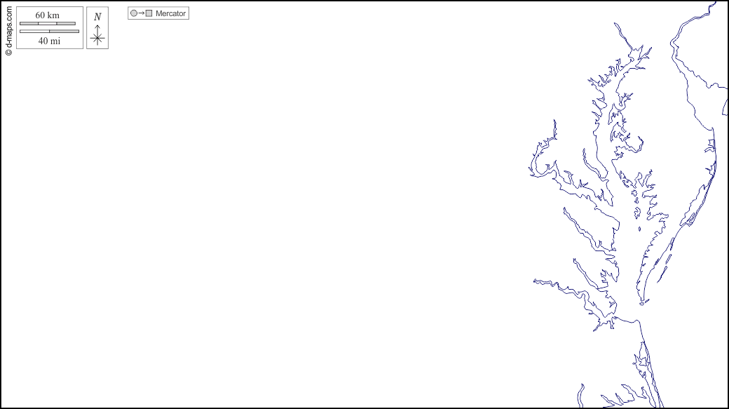 Virginia : d-maps.com: mappa gratuita, mappa muta gratuita, cartina muta gratuita : litorali, bianco