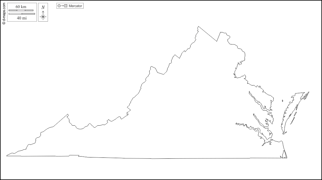 Virginia : d-maps.com: mappa gratuita, mappa muta gratuita, cartina muta gratuita : contorni, bianco
