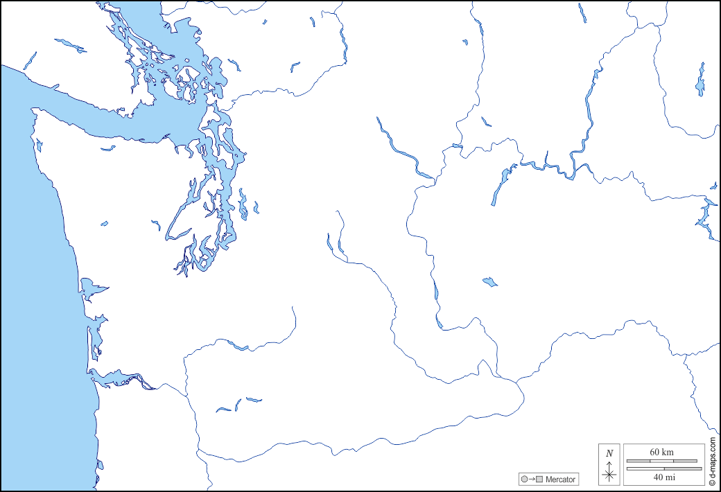 Washington : d-maps.com: mappa gratuita, mappa muta gratuita, cartina muta gratuita : litorali, idrografia