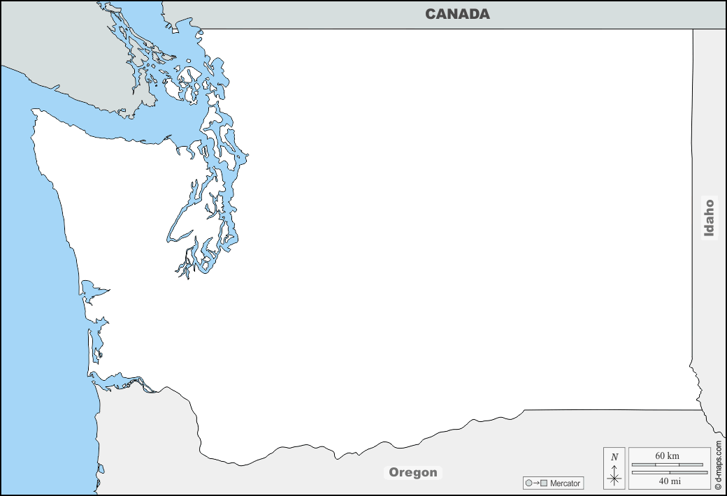 Washington : d-maps.com: mappa gratuita, mappa muta gratuita, cartina muta gratuita : frontiere, nomi