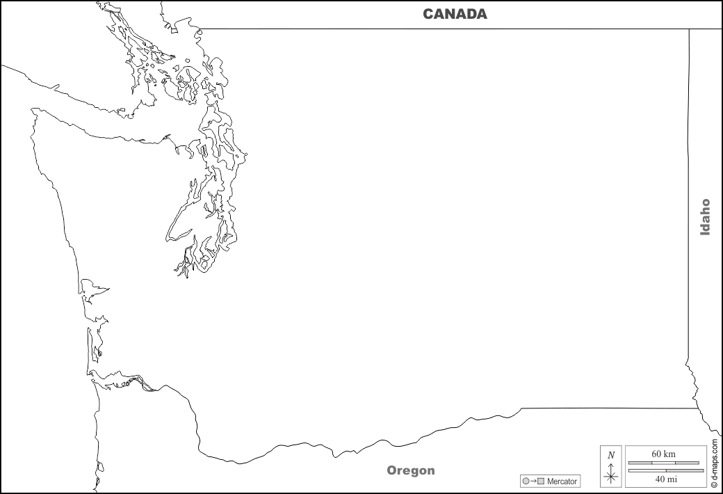 Washington : d-maps.com: mappa gratuita, mappa muta gratuita, cartina muta gratuita : frontiere, nomi, bianco