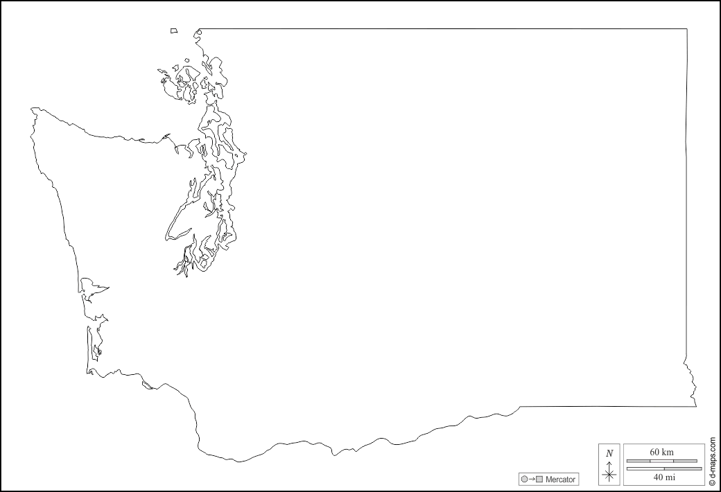 Washington : d-maps.com: mappa gratuita, mappa muta gratuita, cartina muta gratuita : contorni, bianco
