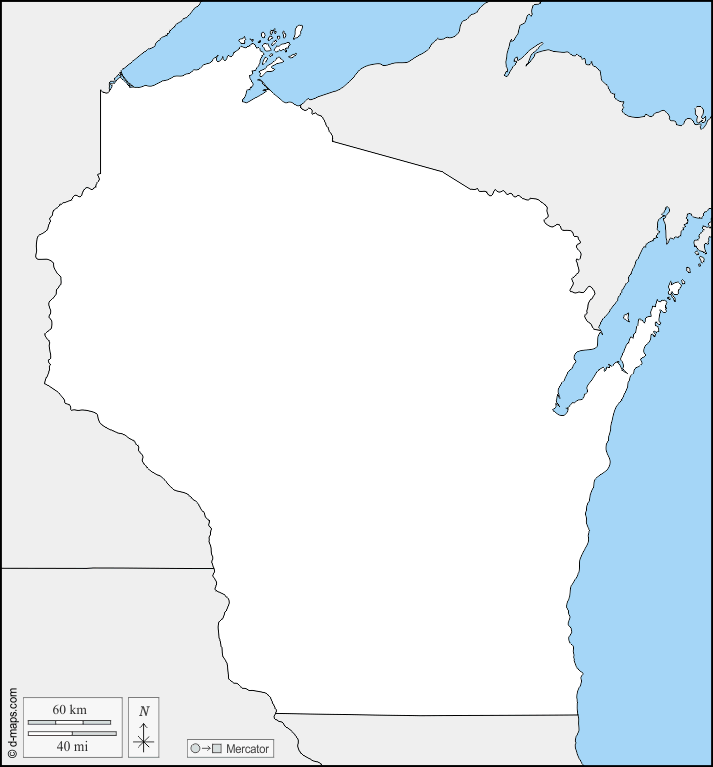 Wisconsin : d-maps.com: mappa gratuita, mappa muta gratuita, cartina muta gratuita : frontiere