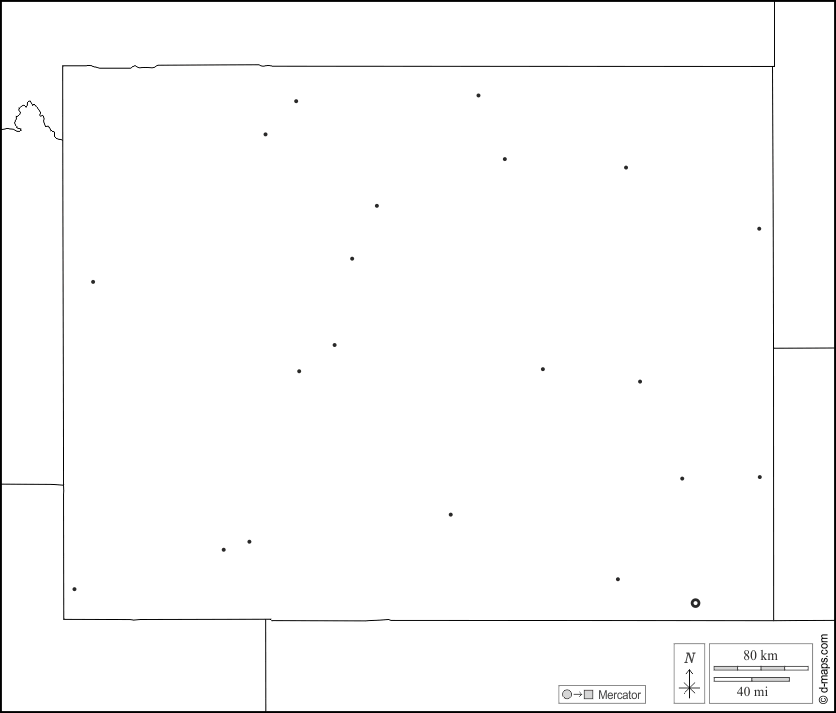 Wyoming : d-maps.com: mappa gratuita, mappa muta gratuita, cartina muta gratuita : frontiere, principali città, bianco