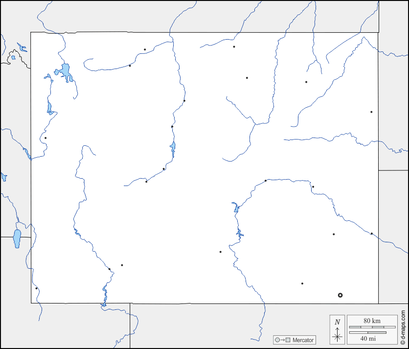Wyoming : d-maps.com: mappa gratuita, mappa muta gratuita, cartina muta gratuita : frontiere, idrografia, principali città