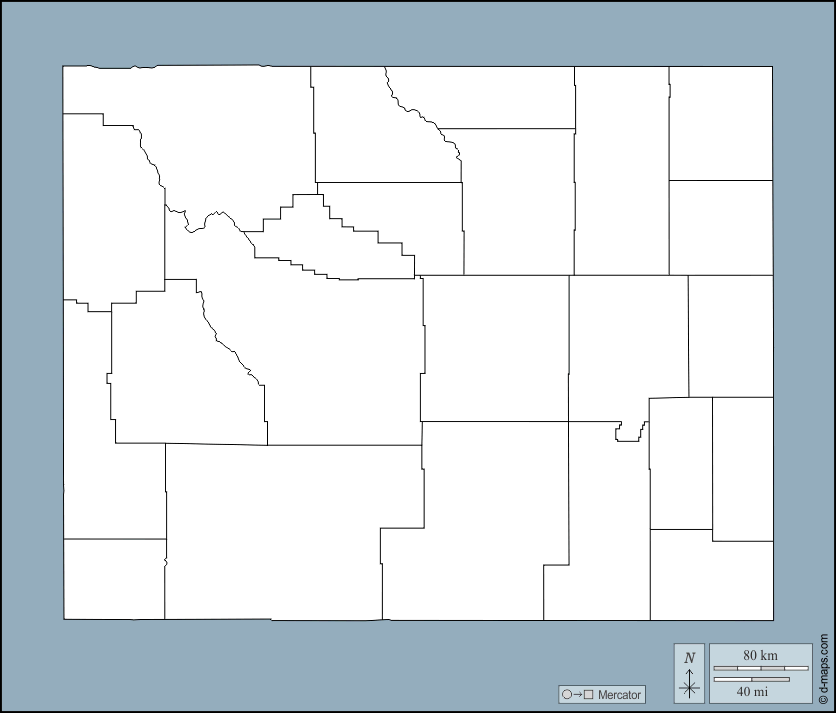 Wyoming : d-maps.com: mappa gratuita, mappa muta gratuita, cartina muta gratuita : contorni, contee