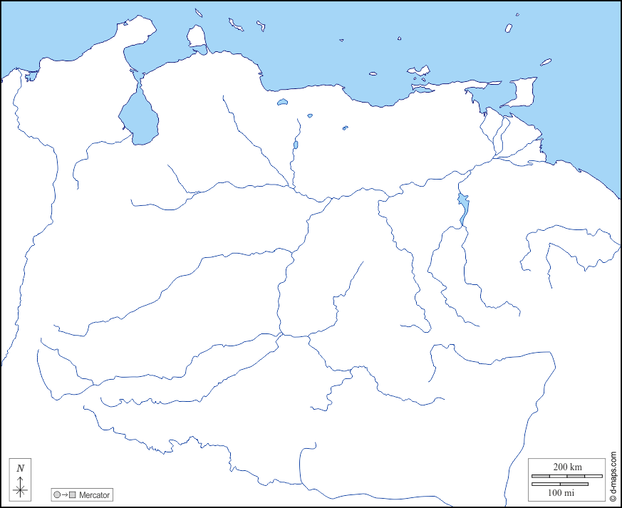 Venezuela : d-maps.com: mappa gratuita, mappa muta gratuita, cartina muta gratuita : litorali, idrografia