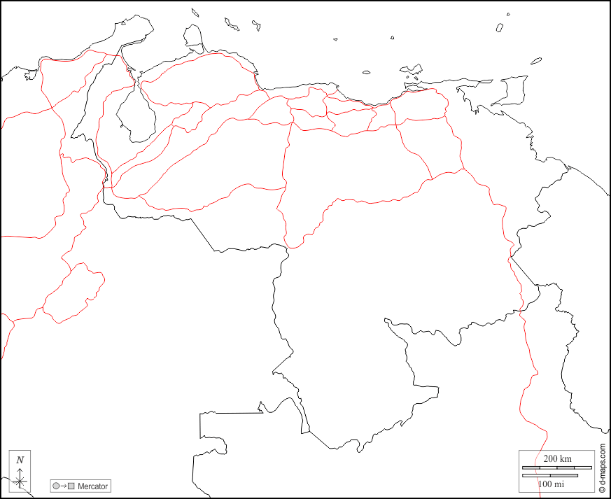 Venezuela : d-maps.com: mappa gratuita, mappa muta gratuita, cartina muta gratuita : frontiere, strade, bianco