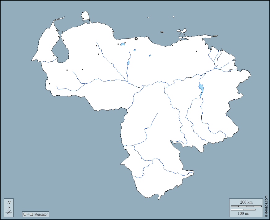 Venezuela : d-maps.com: Kostenlose Karten, kostenlose stumme Karte, kostenlose unausgefüllt Landkarte, kostenlose hochauflösende Umrisskarte : Umrisse, Hydrografie, Wichtige Städte