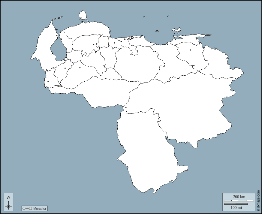 Venezuela : d-maps.com: mappa gratuita, mappa muta gratuita, cartina muta gratuita : contorni, stati, principali città