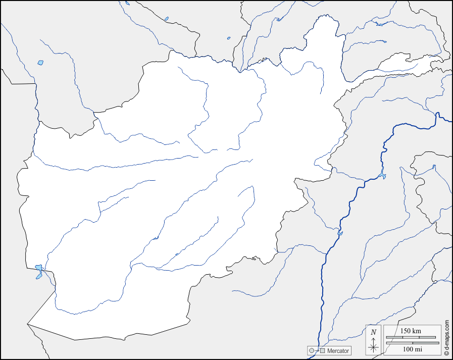 Afghanistan : d-maps.com: mappa gratuita, mappa muta gratuita, cartina muta gratuita : frontiere, idrografia