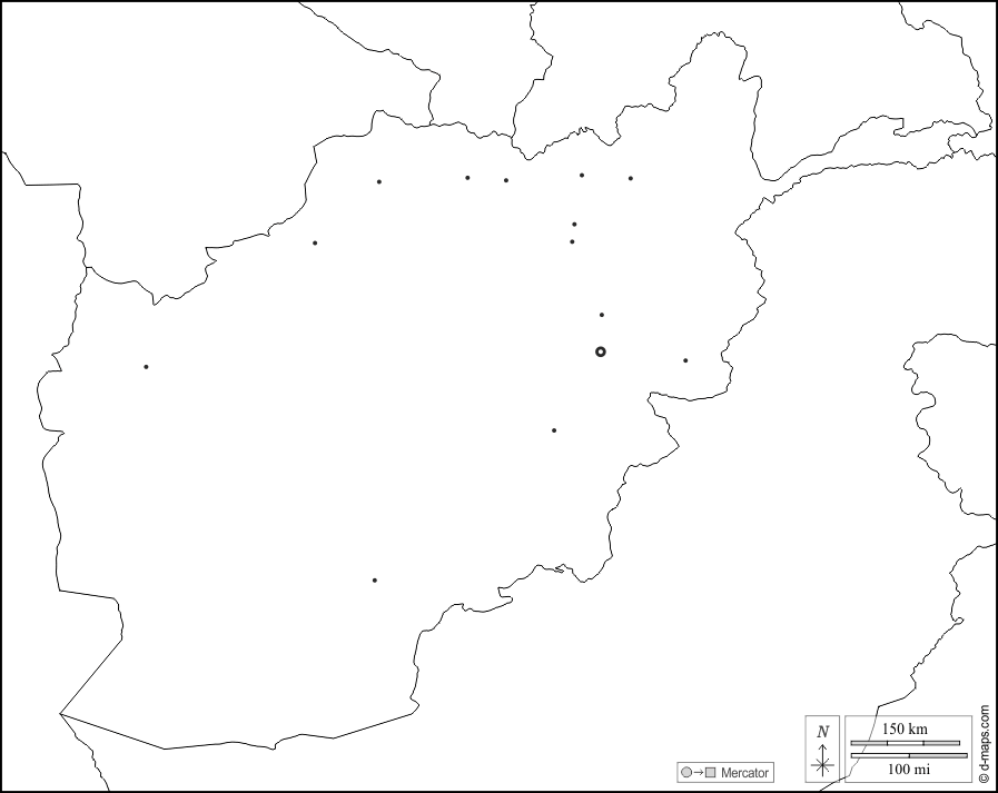 Afghanistan : d-maps.com: mappa gratuita, mappa muta gratuita, cartina muta gratuita : frontiere, principali città, bianco