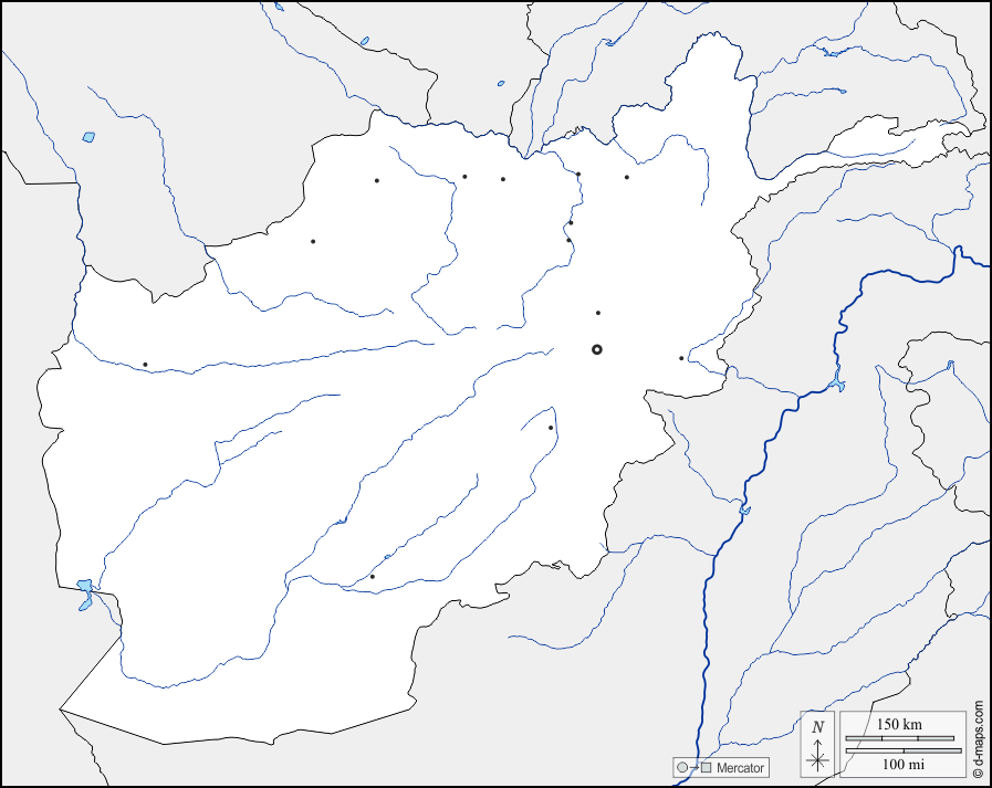 Afghanistan : d-maps.com: mappa gratuita, mappa muta gratuita, cartina muta gratuita : frontiere, idrografia, principali città
