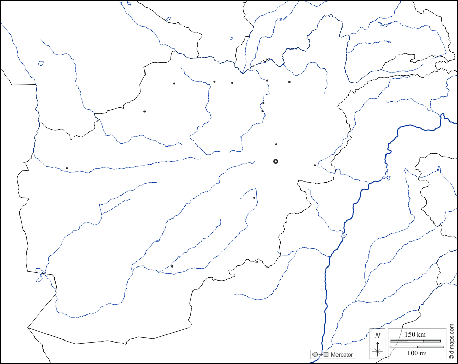 Afghanistan : d-maps.com: mappa gratuita, mappa muta gratuita, cartina muta gratuita : frontiere, idrografia, principali città, bianco
