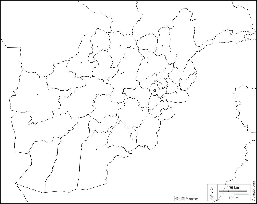 Afghanistan : d-maps.com: mappa gratuita, mappa muta gratuita, cartina muta gratuita : frontiere, province, principali città, bianco