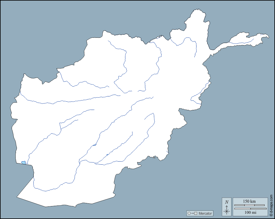 Afghanistan : d-maps.com: mappa gratuita, mappa muta gratuita, cartina muta gratuita : contorni, idrografia