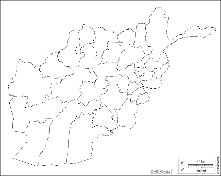 Afghanistan : d-maps.com: mappa gratuita, mappa muta gratuita, cartina muta gratuita : contorni, province, bianco
