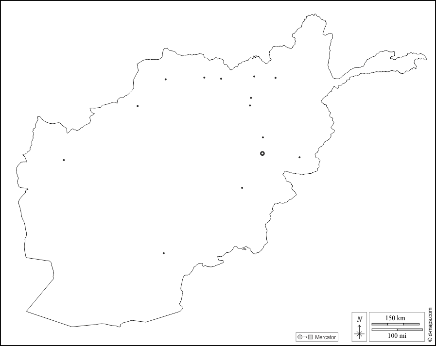 Afghanistan : d-maps.com: mappa gratuita, mappa muta gratuita, cartina muta gratuita : contorni, principali città, bianco