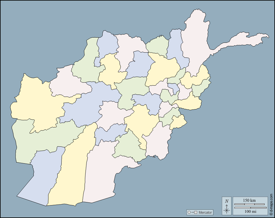 Afghanistan : d-maps.com: mappa gratuita, mappa muta gratuita, cartina muta gratuita : contorni, province, colore