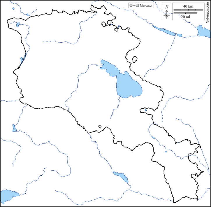 Armenia : d-maps.com: free map, free blank map, free outline map, free base map : coasts, limits, hydrography