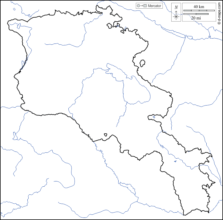 Armenia : d-maps.com: free map, free blank map, free outline map, free base map : coasts, limits, hydrography, white