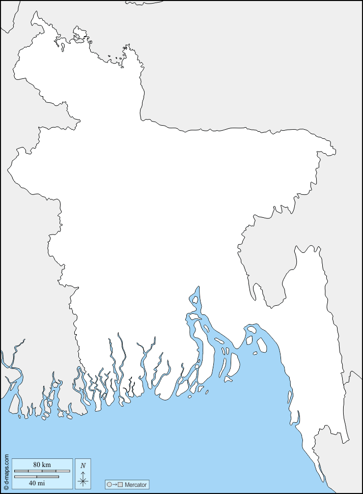 Bangladesh : d-maps.com: mappa gratuita, mappa muta gratuita, cartina muta gratuita : frontiere